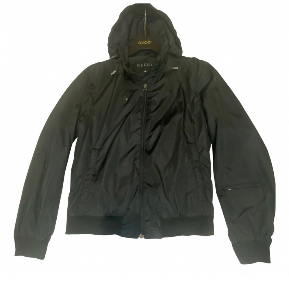 Gucci Mens Windbreaker Jacket Hidden Hoodie Black